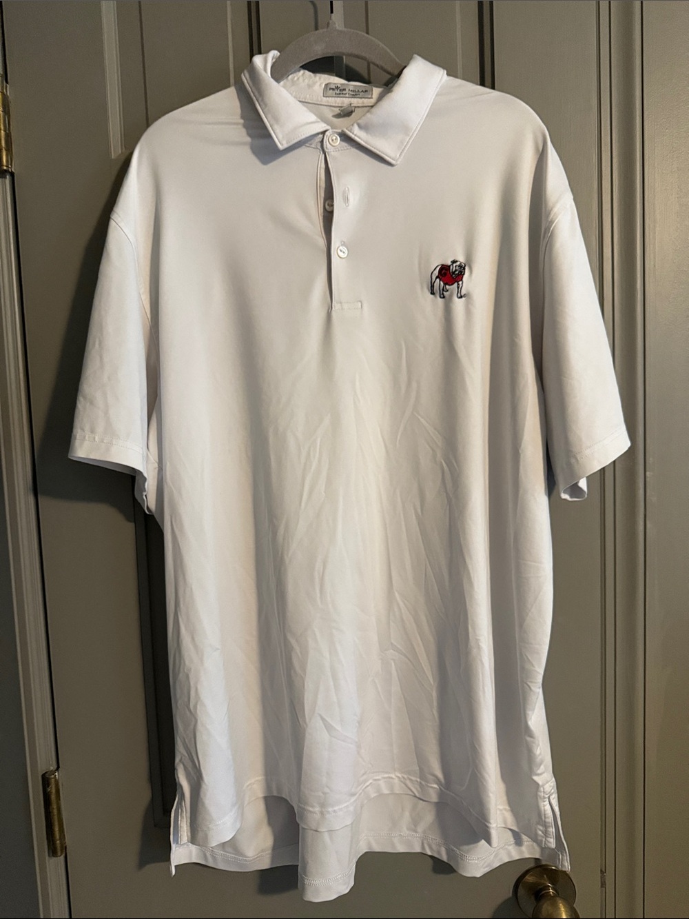 Peter Millar White Polo with Embroidered Bulldog